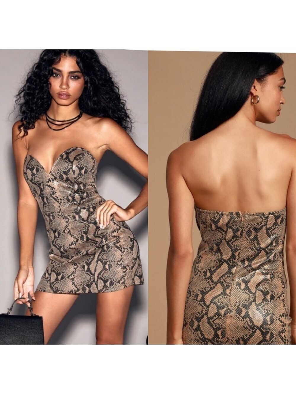 In the Wild Taupe Snake Print Vegan Leather Dres